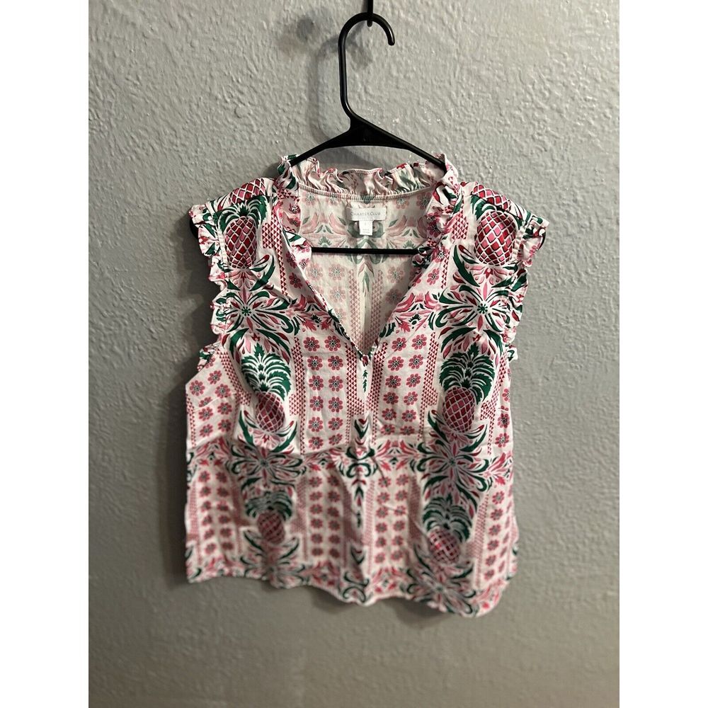 Charter Club Women's White Size Large Sleeveless‎ Blouse V-Neck